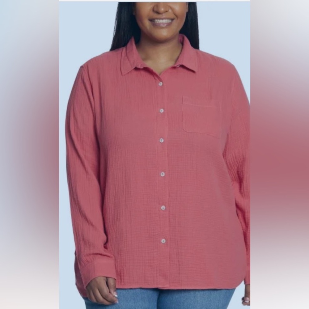 Jessica Simpson gauze red button down shirt size XL